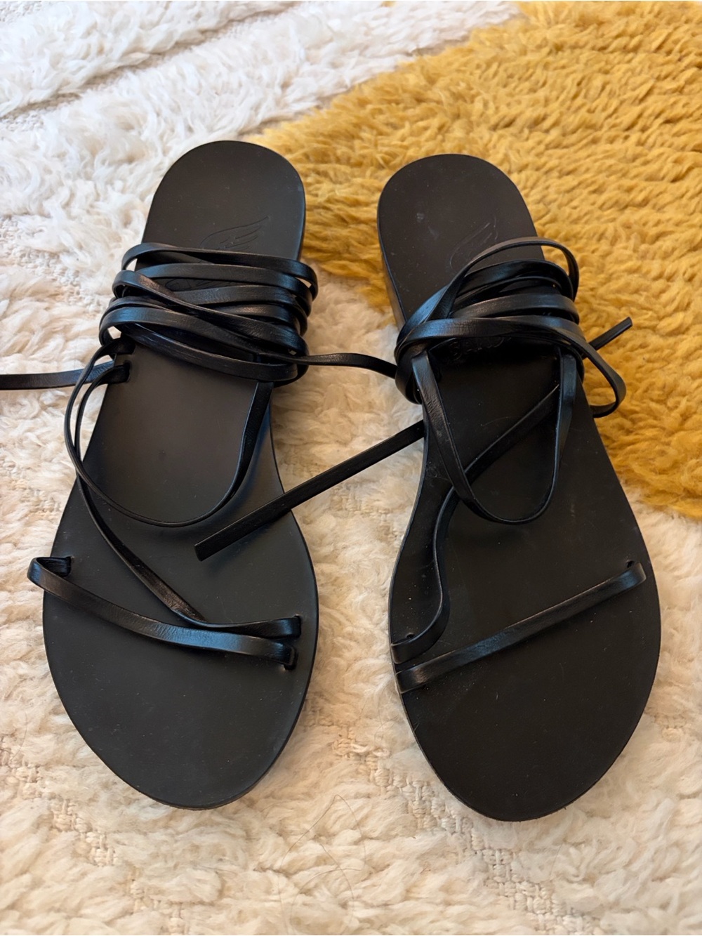 Ancient Greek Sandals Black Lace-Up Flat Wrap Sandals